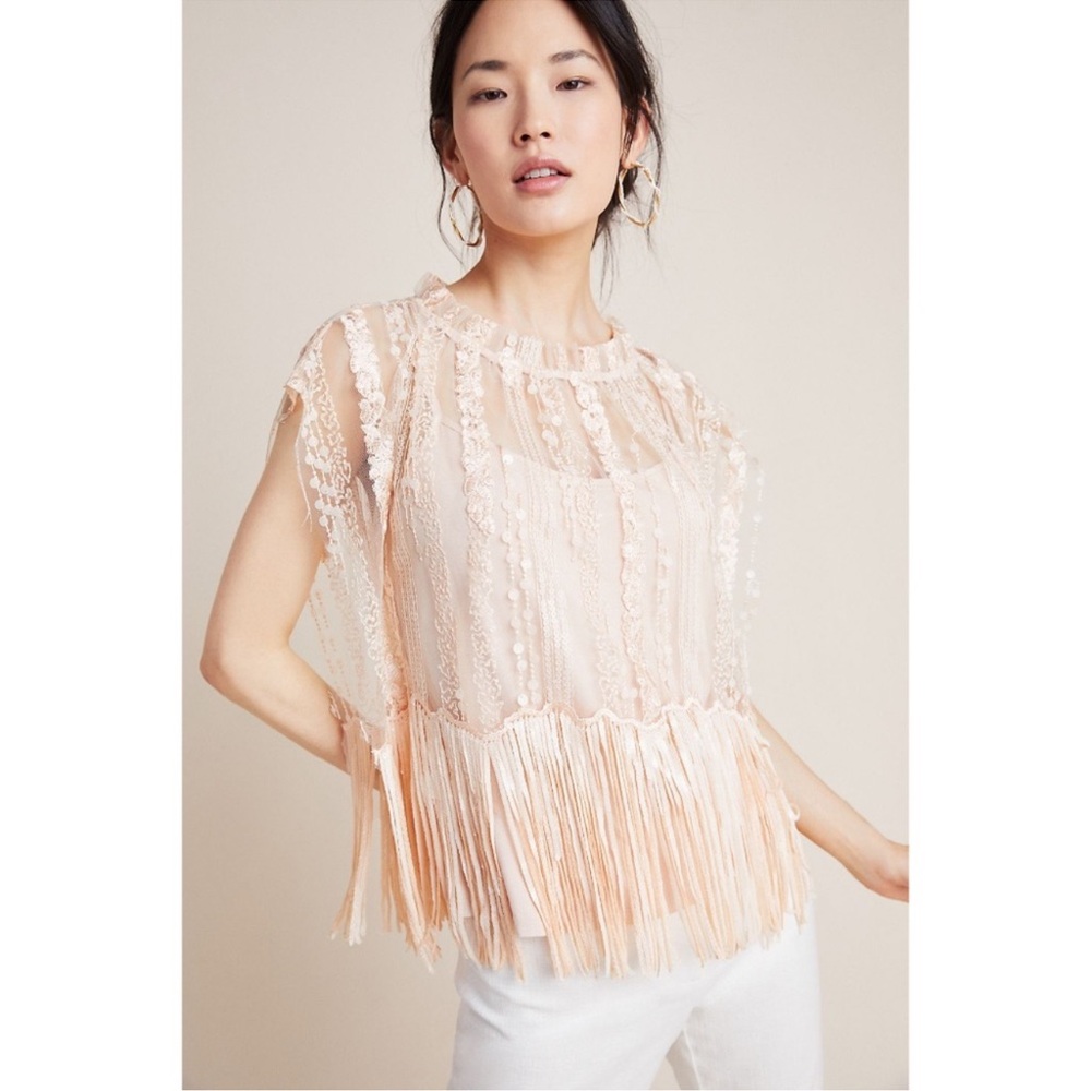 Anthropologie Eva Franco Cici Beaded Fringe Pale Peach, Size Large